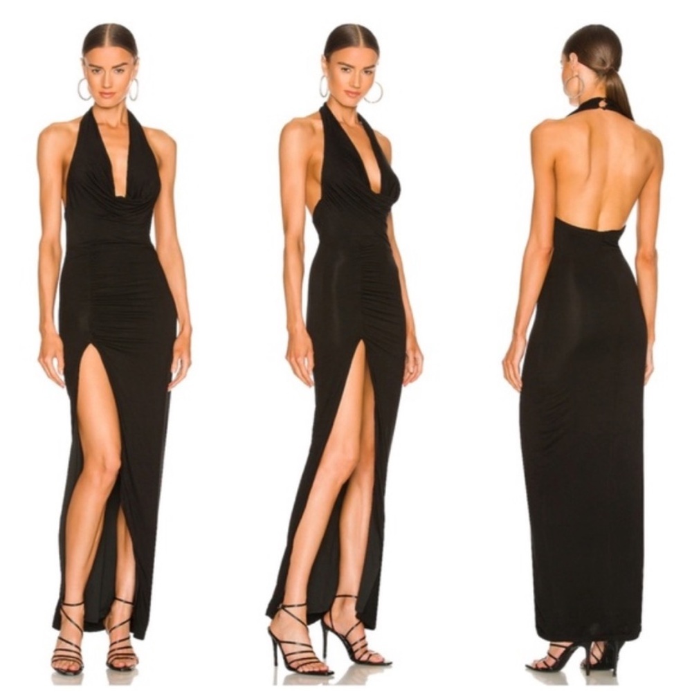 Superdown Jade Halter Black Maxi Dress with side slit size XS